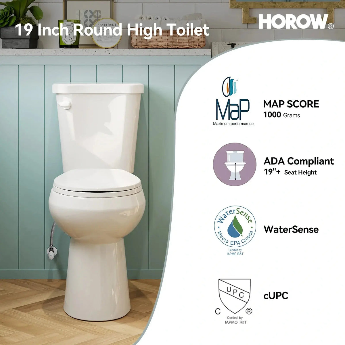 Round 2 Piece Toilet with ADA Compliant and Single Flush Model HWTT-R02S HOROW