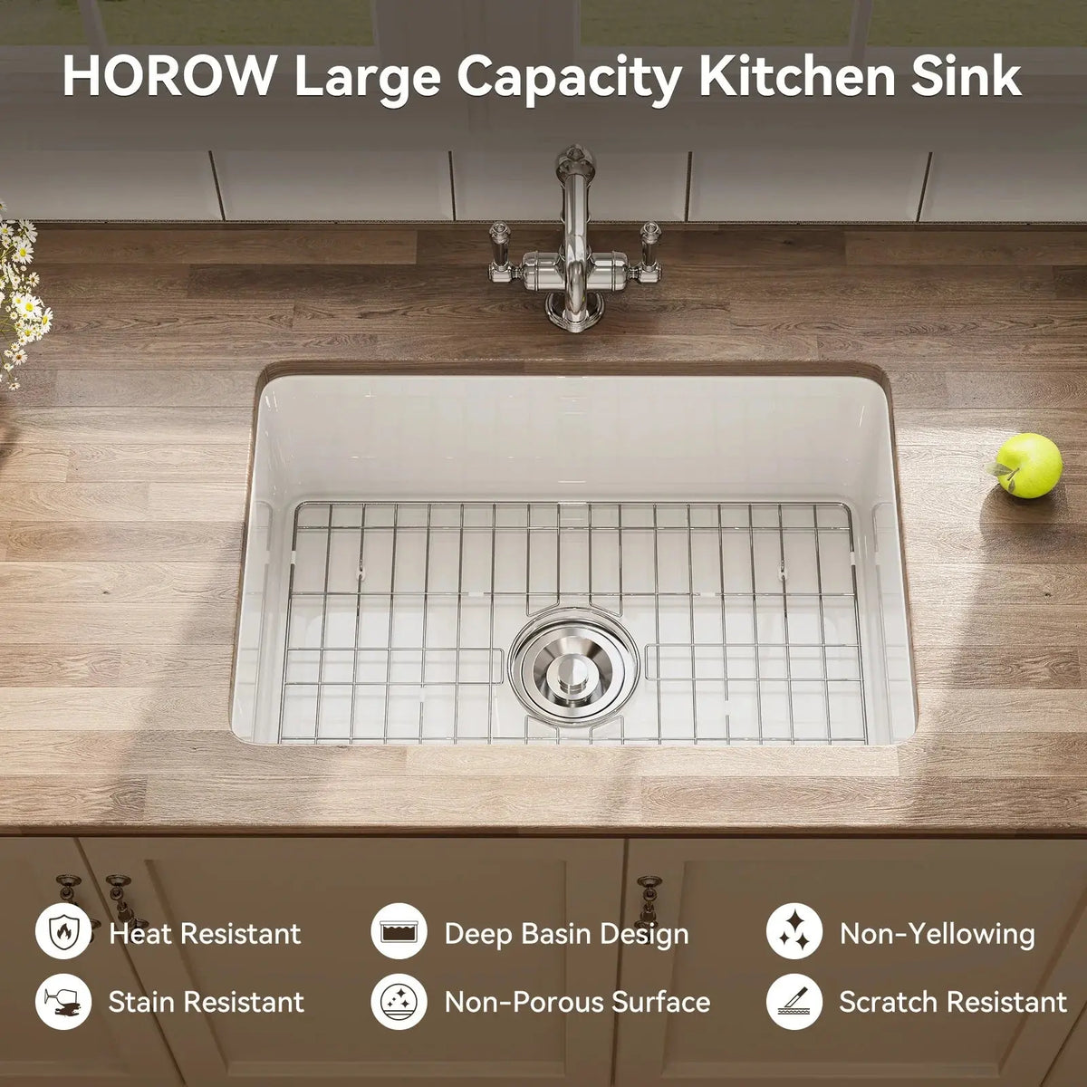 27 Inch Dual Mount Kitchen Sink with Refractory Clay Model S2719W HOROW