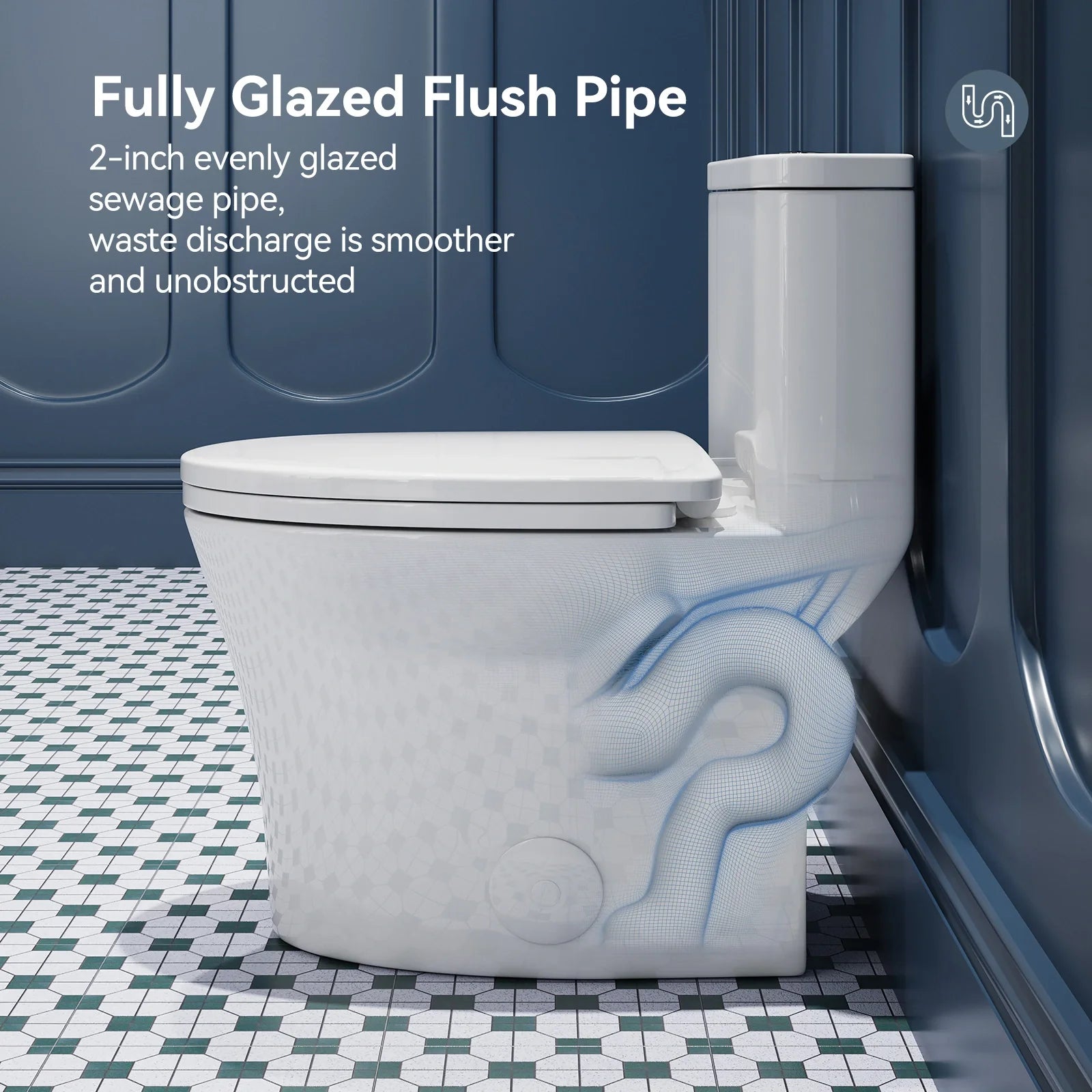 One Piece Skirted Toilet with Power Flush for 12 Inch Rough In Model T0307W