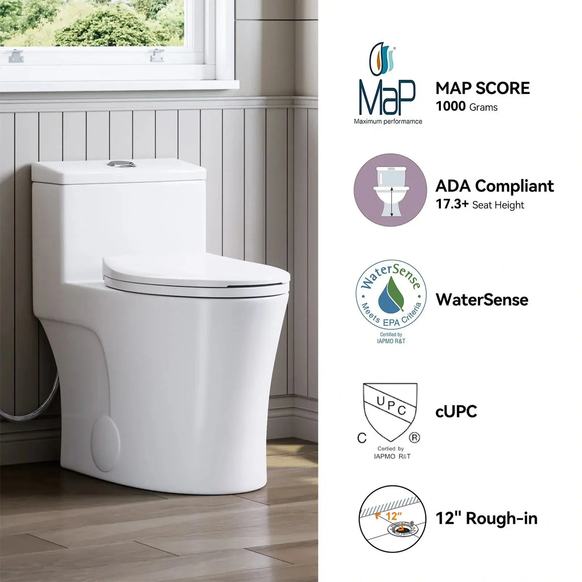 Matte White Toilet with ADA Compliant for 12 Inch Rough In Model T0338WM HOROW
