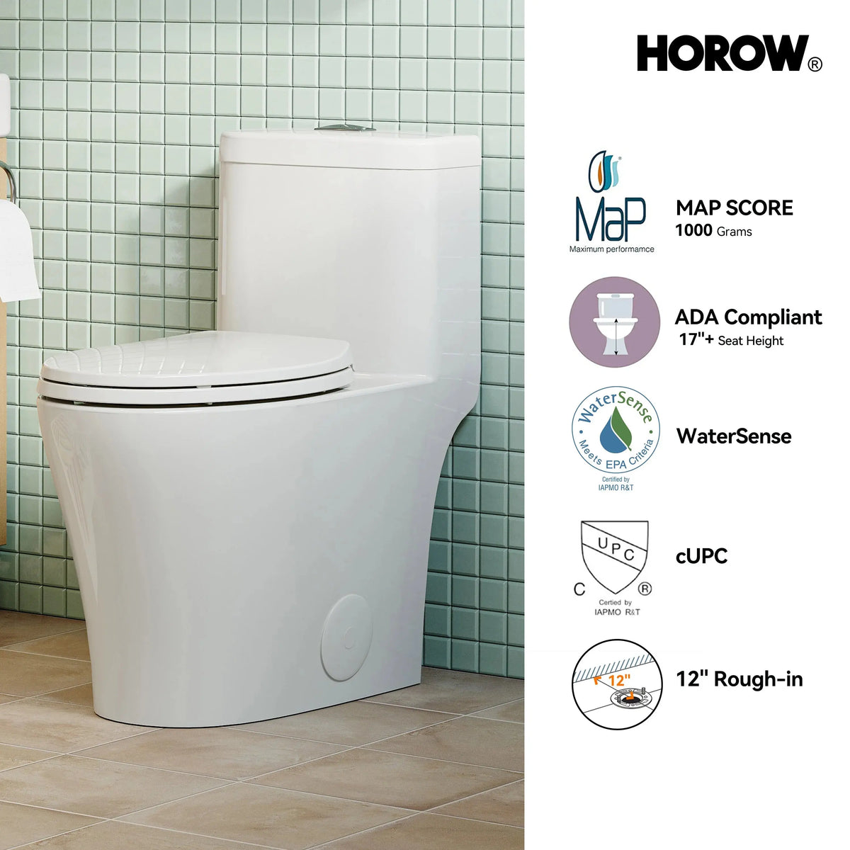 Elongated toilet with Chrome Button and ADA Compliant Model T0351W HOROW