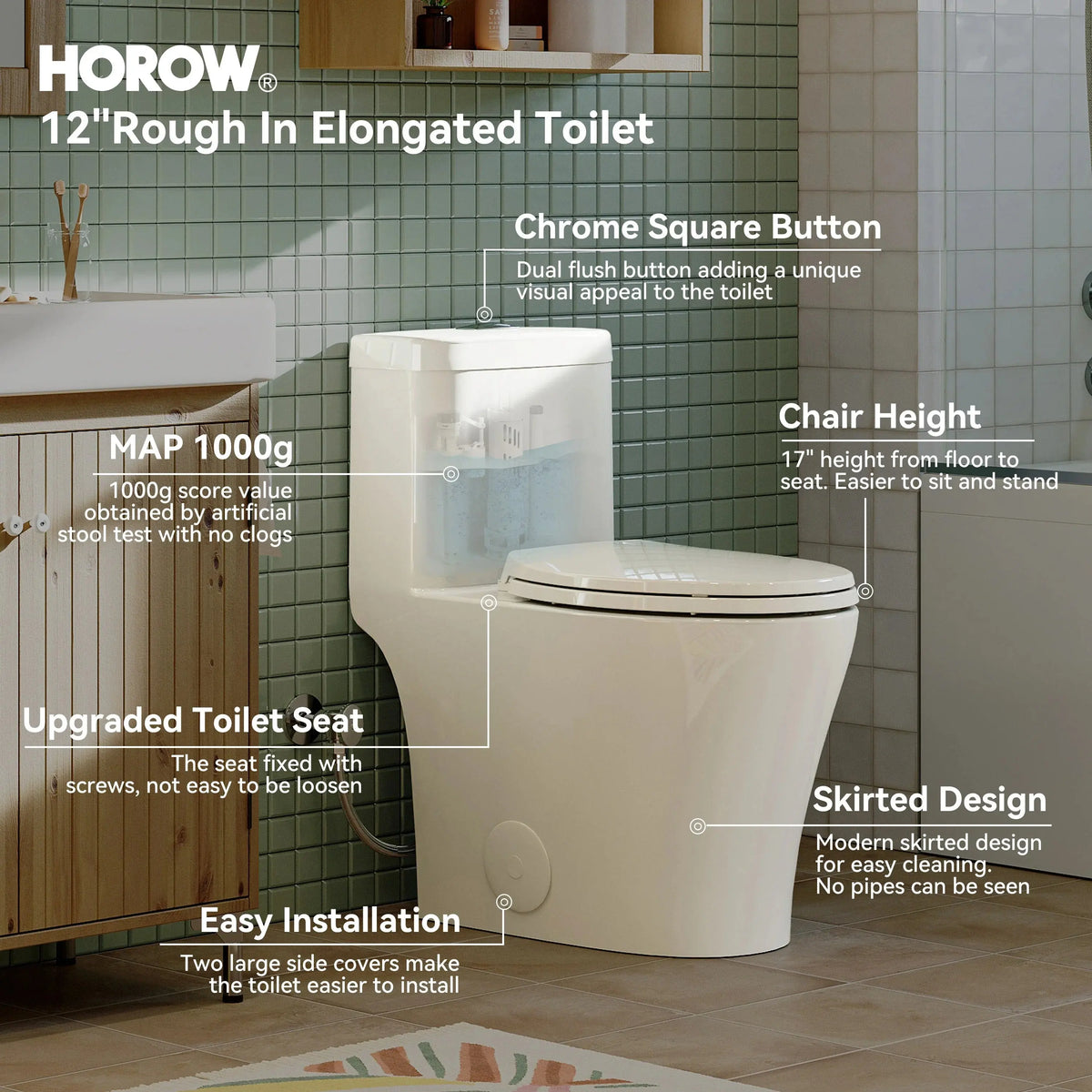 Elongated toilet with Chrome Button and ADA Compliant Model T0351W HOROW