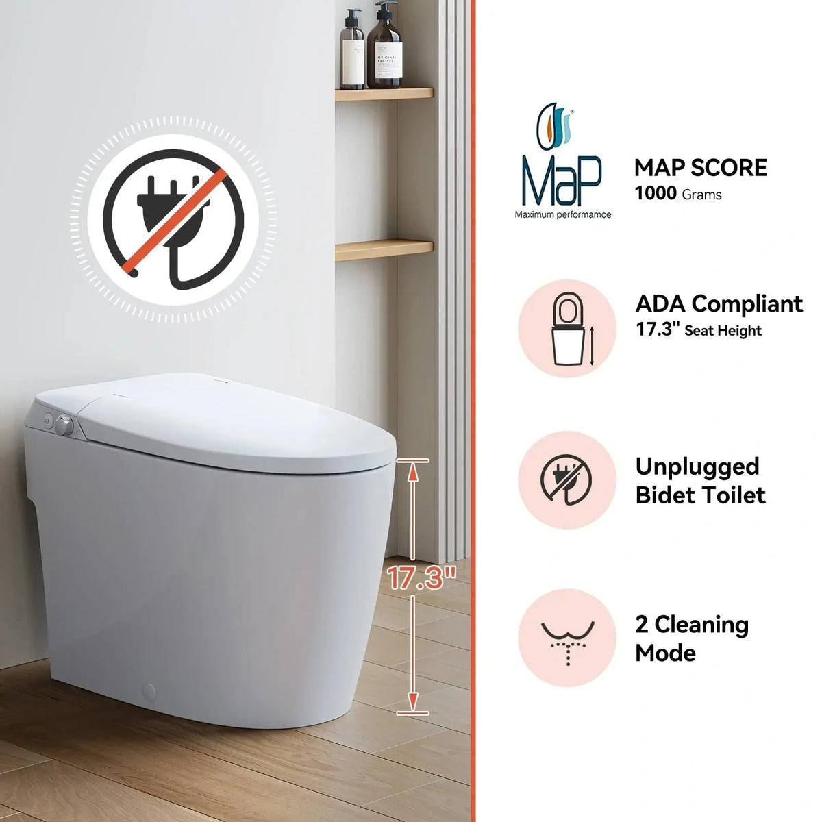 Bidet Toilet with Non electric Seat for 12 Inch Rough in Model T30 HOROW