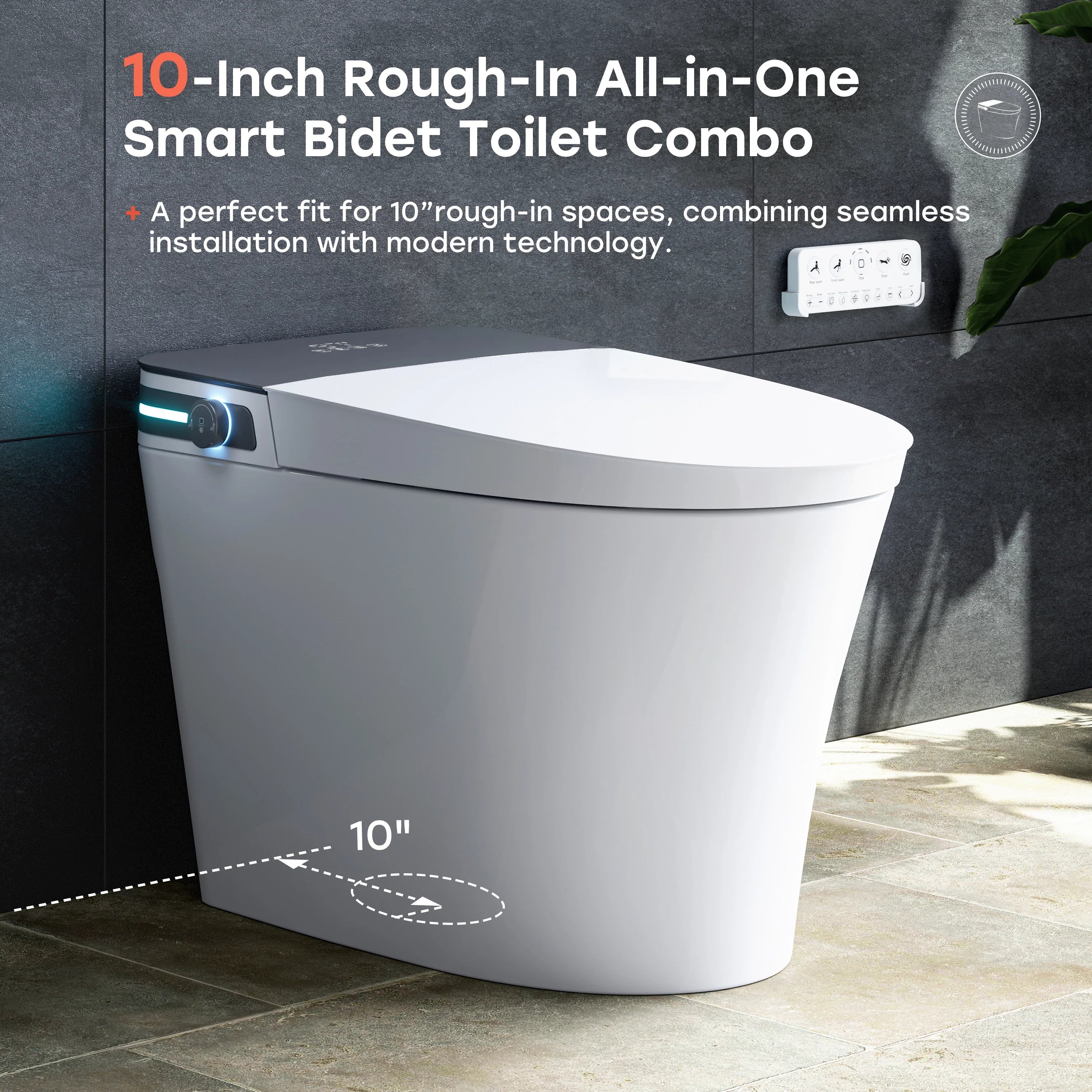 10 Inch Rough In Toilet with Bidet and Dryer for Power Outage Model T37D