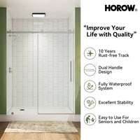 Brushed Nickel Shower Door with Sliding Frameless Model TE6076-BN