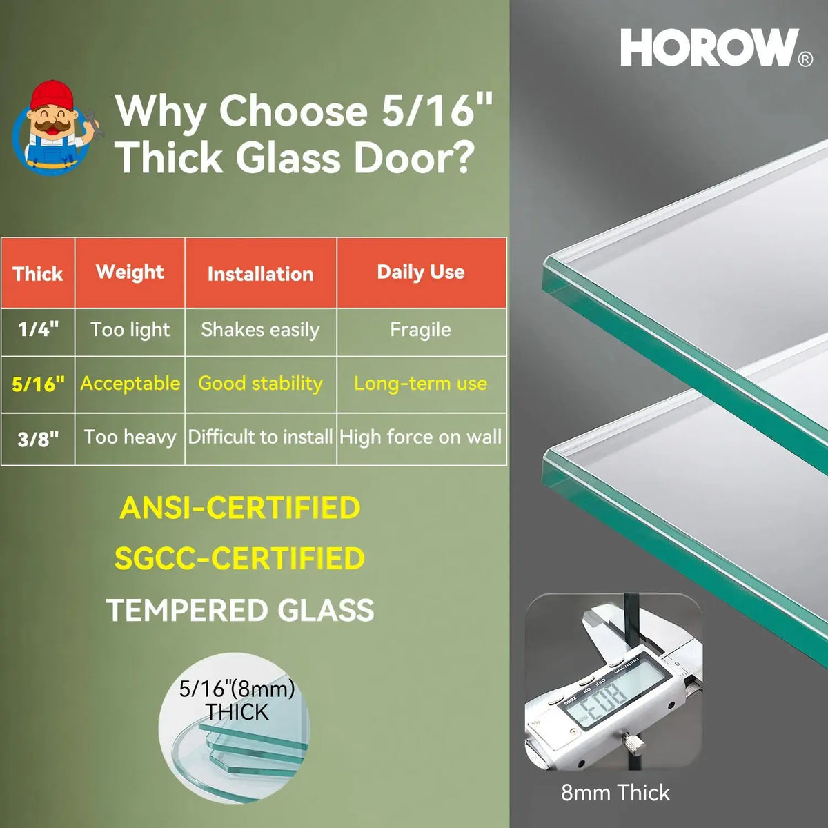 Black Sliding Shower Door with Frameless and 60 Inch Model TE6076-MB HOROW
