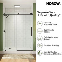 Black Sliding Shower Door with Frameless and 60 Inch Model TE6076-MB