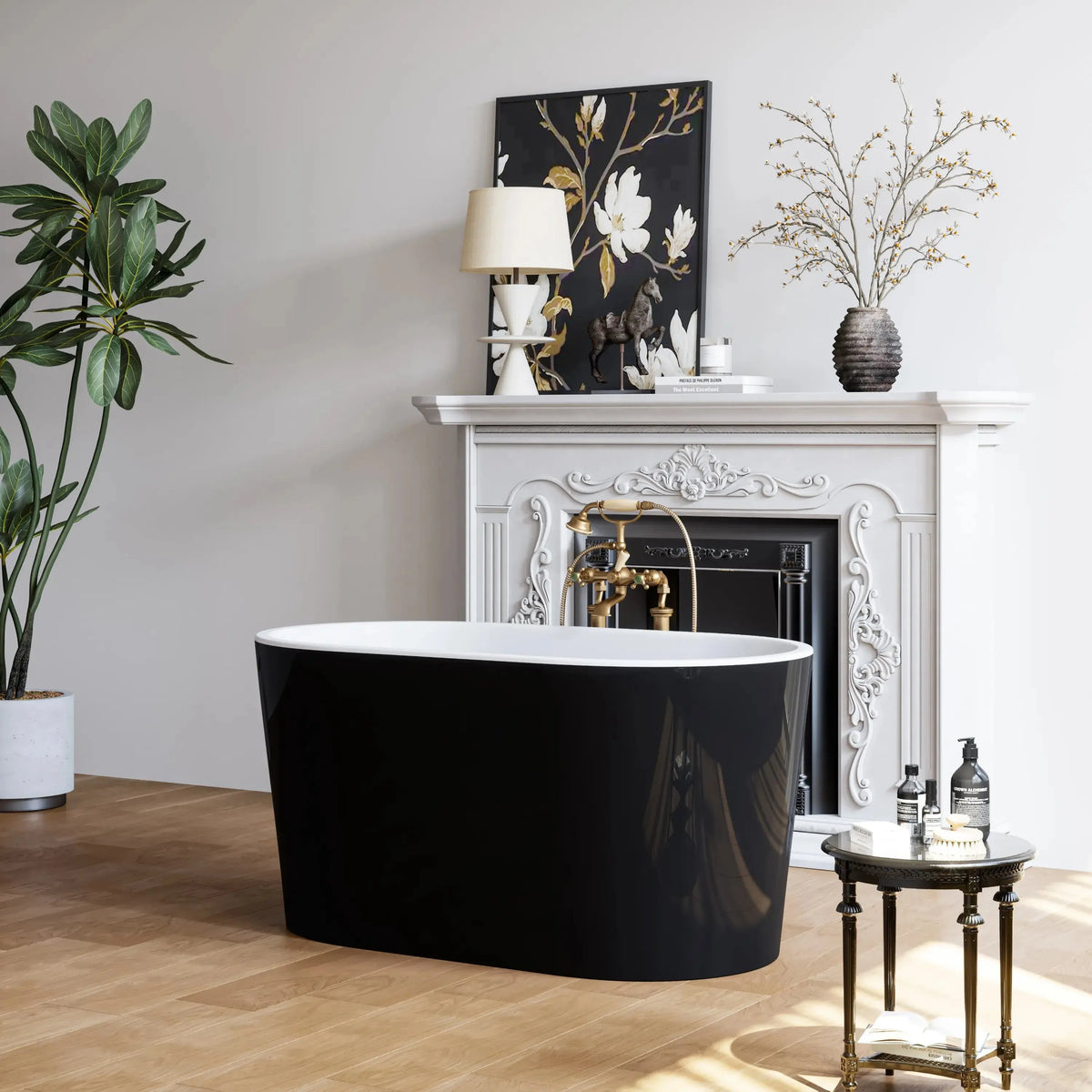 Black Acrylic Bathtub with Overflow and Left Drain Model TU47B HOROW