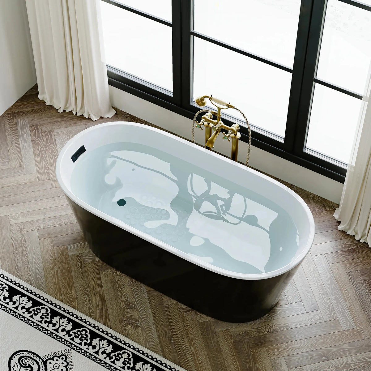 Matte Black Bathtub with Acrylic and Side Drain Model TU59B HOROW