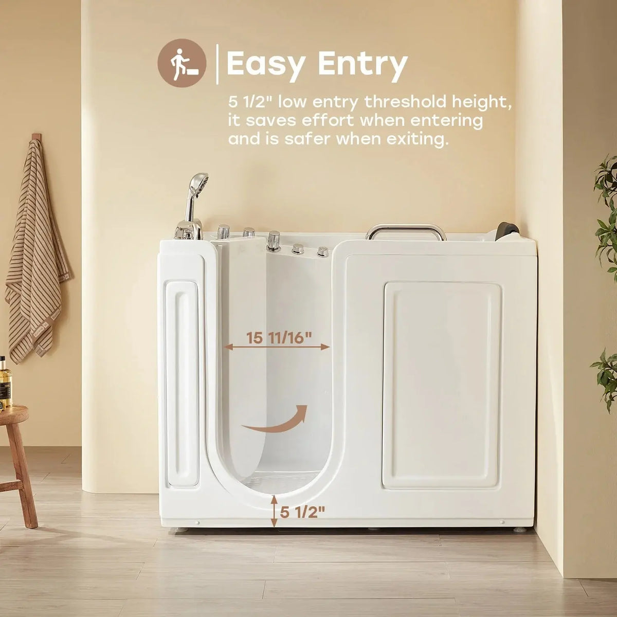 HOROW WT52-LE Walk-In Bathtub with Massage & Shower – Safe Soaking Tub for Seniors HOROW