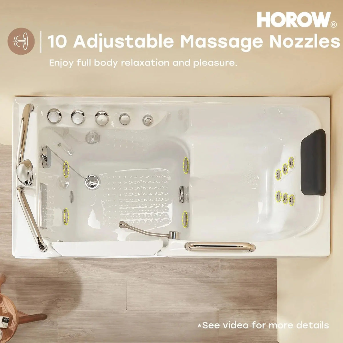 HOROW WT52-LE Walk-In Bathtub with Massage & Shower – Safe Soaking Tub for Seniors HOROW