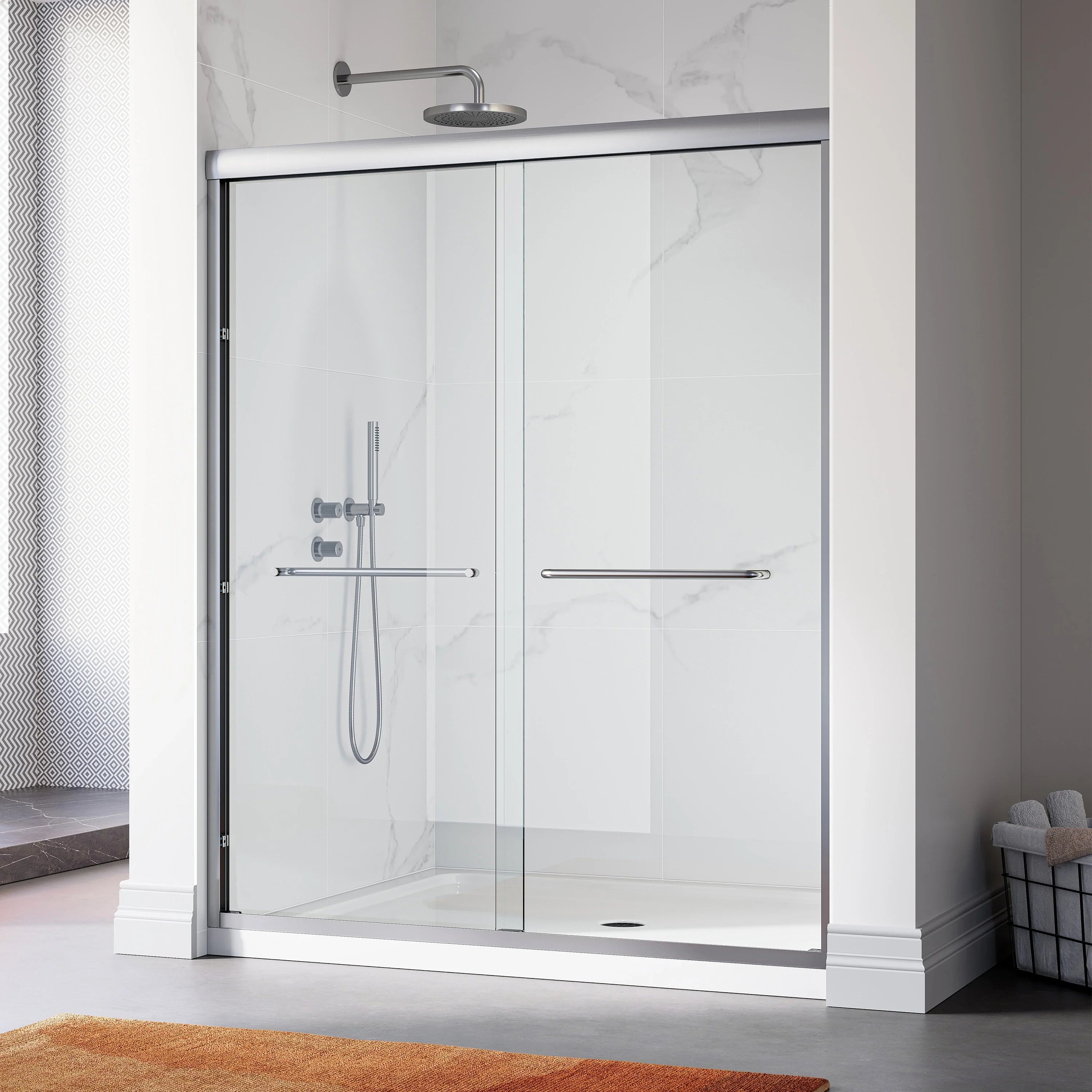 60 Inch Double Sliding Shower Door with Thick Aluminum Frame Model BE6072-BN