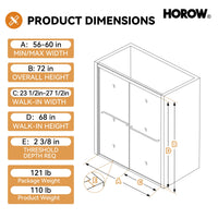 60 Inch Double Sliding Shower Door with Thick Aluminum Frame Model BE6072-BN