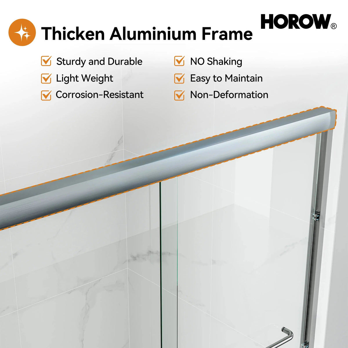 60 Inch Double Sliding Shower Door with Thick Aluminum Frame Model BE6072-BN HOROW