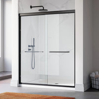 Matte Black Double Sliding Shower Door with Semi-Frameless Model BE6072-MB