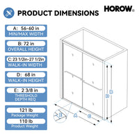 Matte Black Double Sliding Shower Door with Semi-Frameless Model BE6072-MB