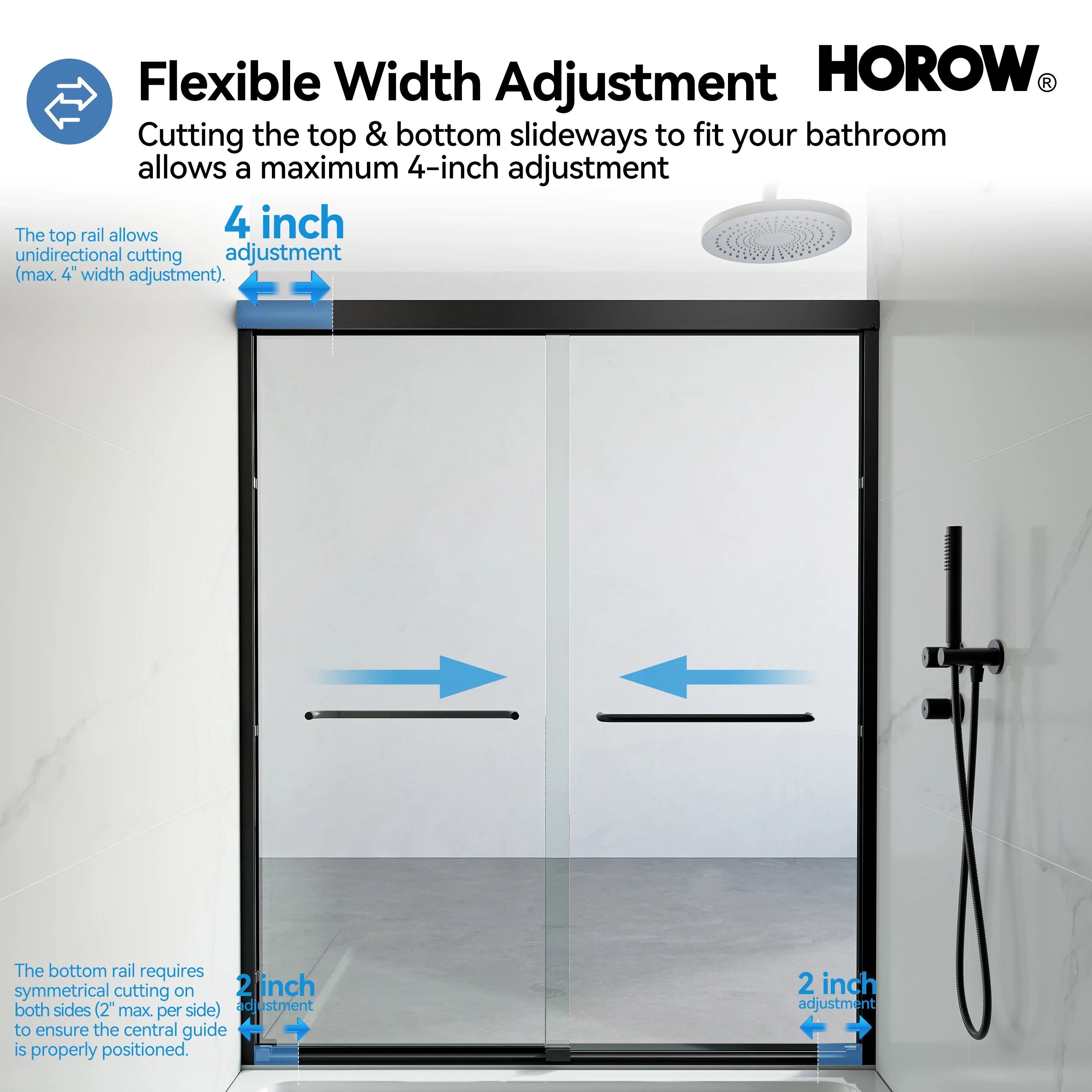 Matte Black Double Sliding Shower Door with Semi-Frameless Model BE6072-MB