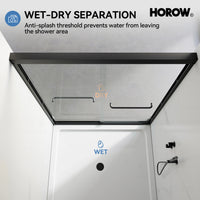 Matte Black Double Sliding Shower Door with Semi-Frameless Model BE6072-MB