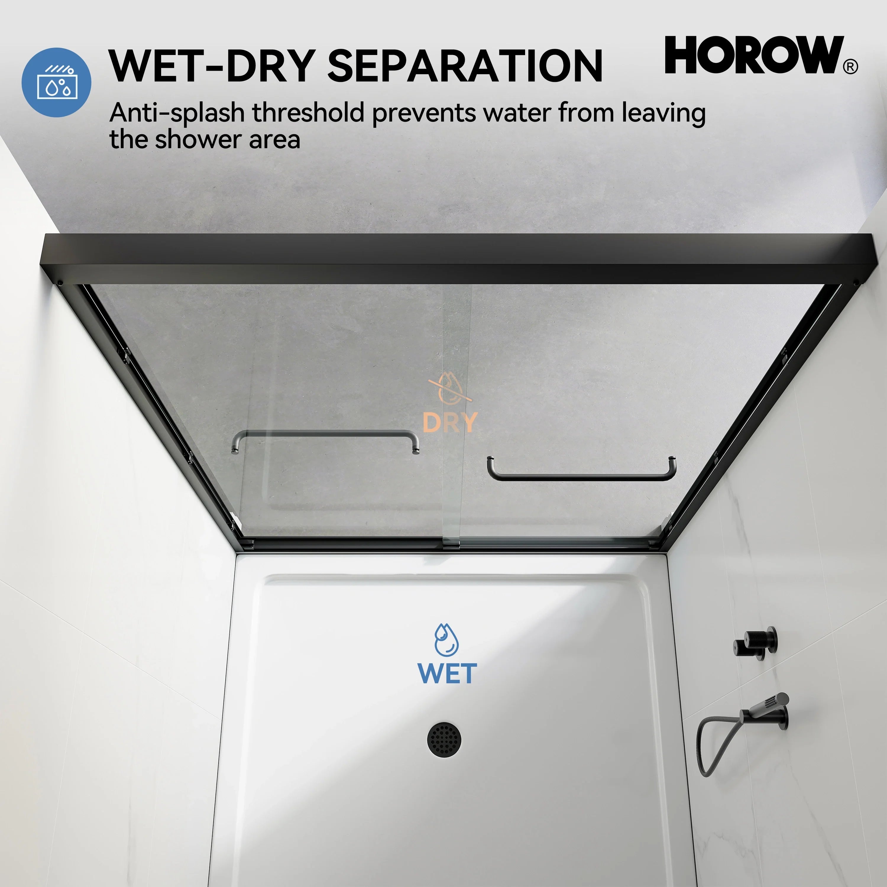 Matte Black Double Sliding Shower Door with Semi-Frameless Model BE6072-MB