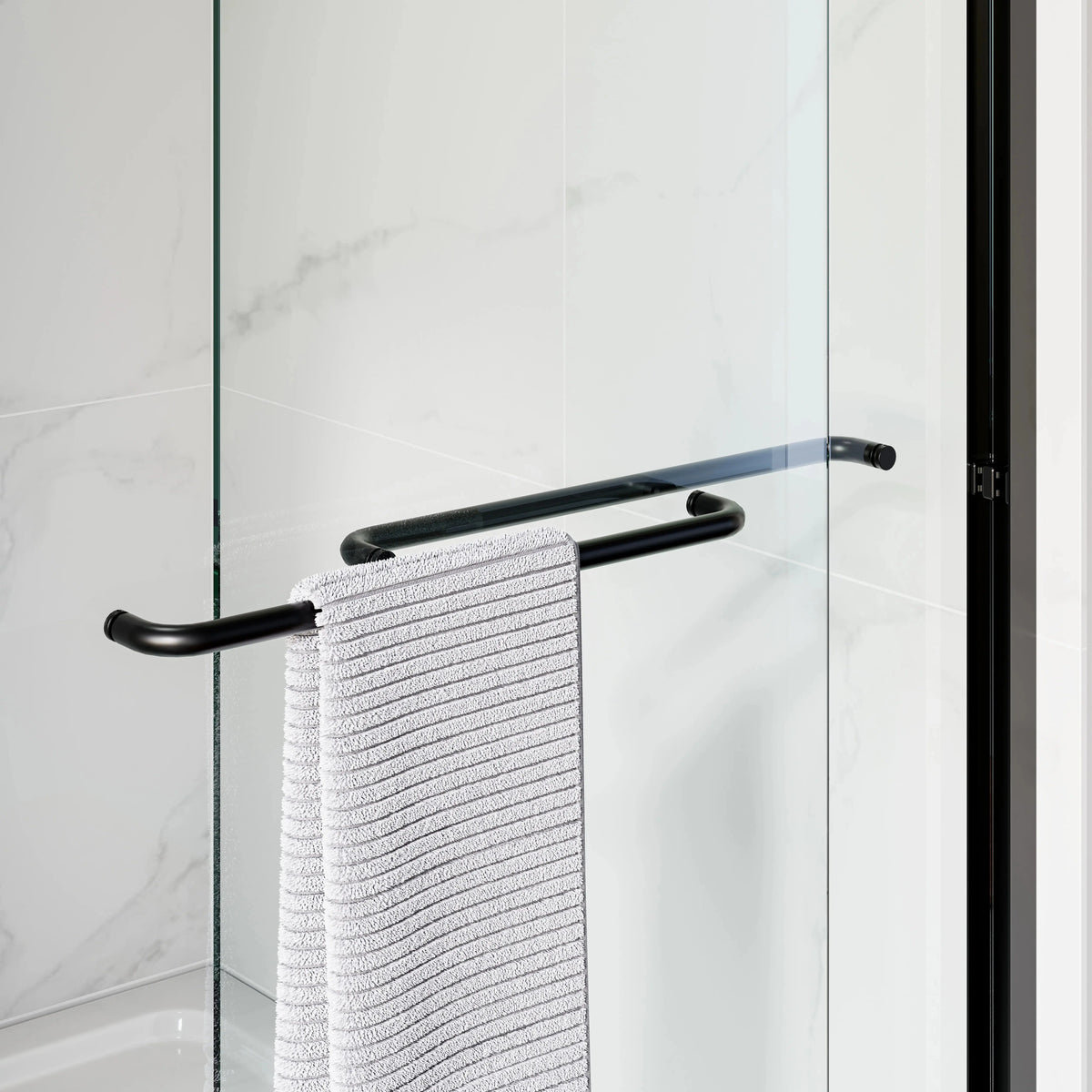 Matte Black Double Sliding Shower Door with Semi-Frameless Model BE6072-MB HOROW