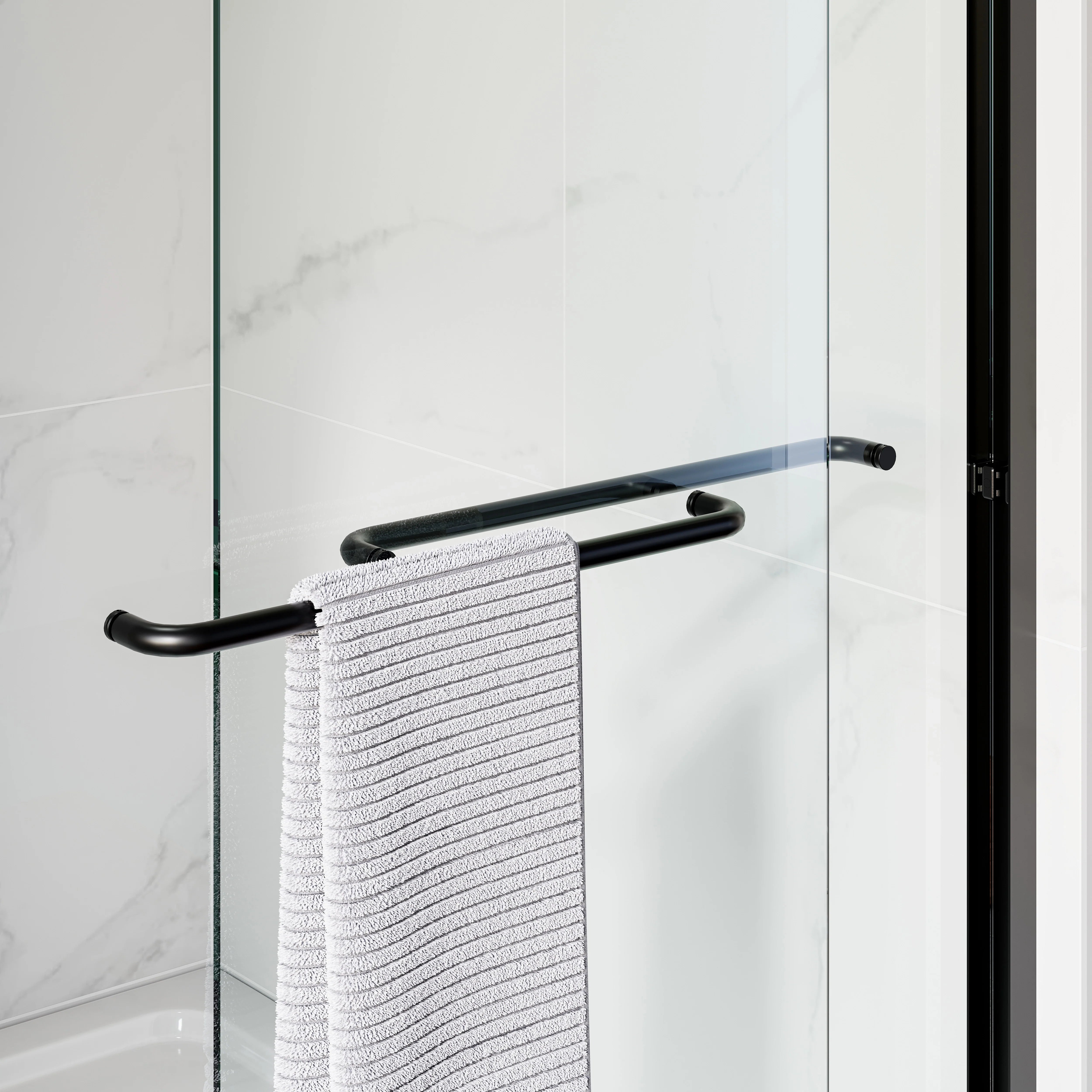 Matte Black Double Sliding Shower Door with Semi-Frameless Model BE6072-MB