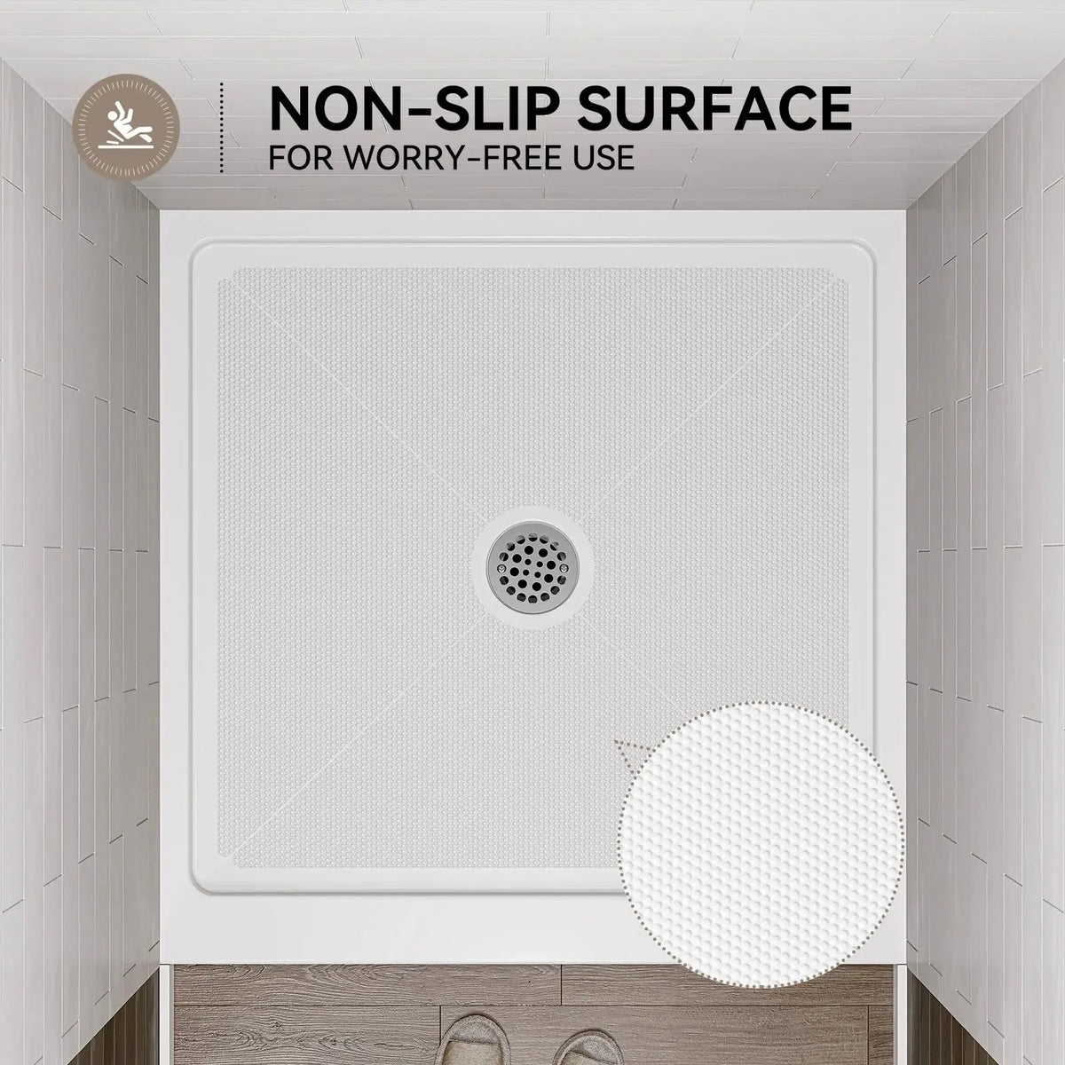 36 Inch Acrylic Shower Base with Chrome Center Drain Model BS3636-CH HOROW