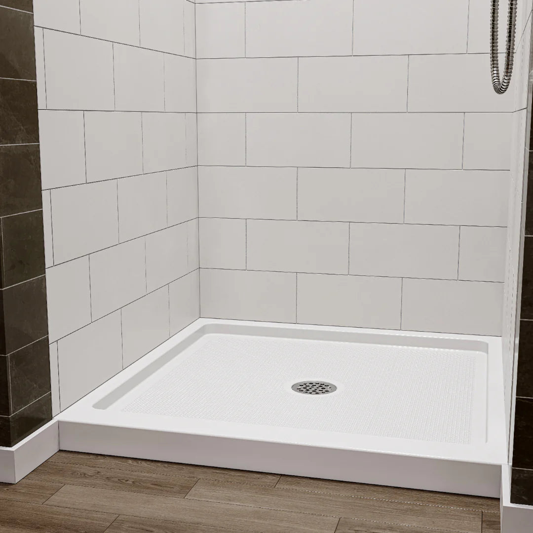 36 Inch Acrylic Shower Base with Chrome Center Drain Model BS3636-CH