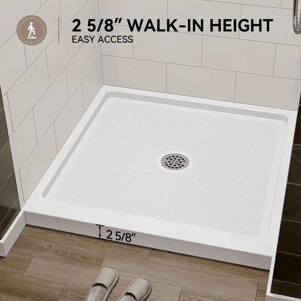 36 Inch Acrylic Shower Base with Chrome Center Drain Model BS3636-CH HOROW