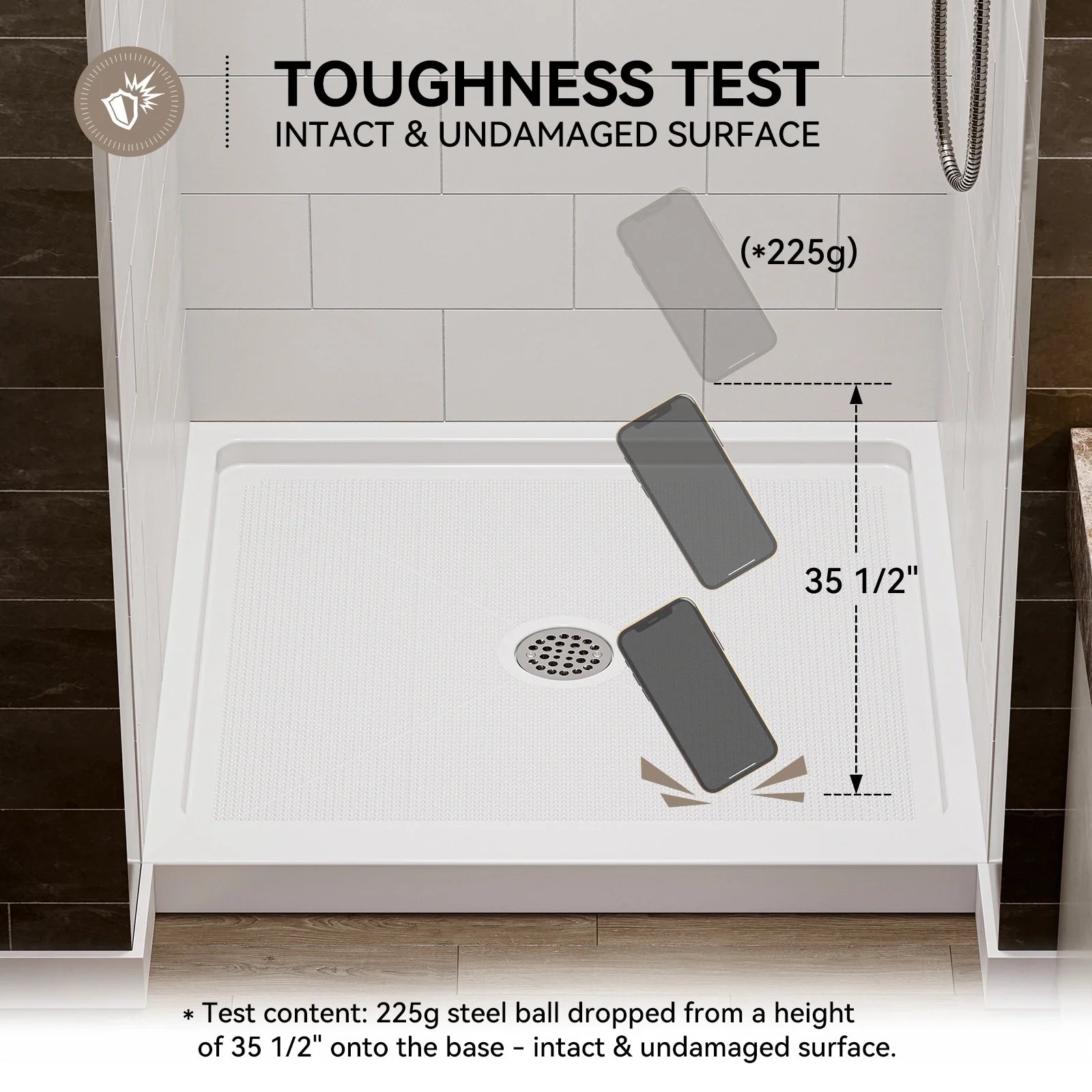 36 Inch Acrylic Shower Base with Chrome Center Drain Model BS3636-CH
