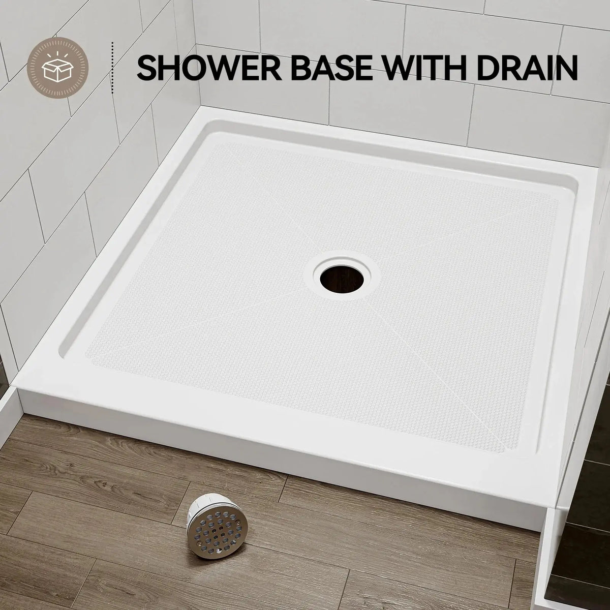 36 Inch Acrylic Shower Base with Chrome Center Drain Model BS3636-CH HOROW
