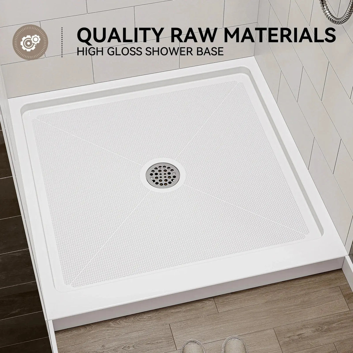 36 Inch Acrylic Shower Base with Chrome Center Drain Model BS3636-CH HOROW