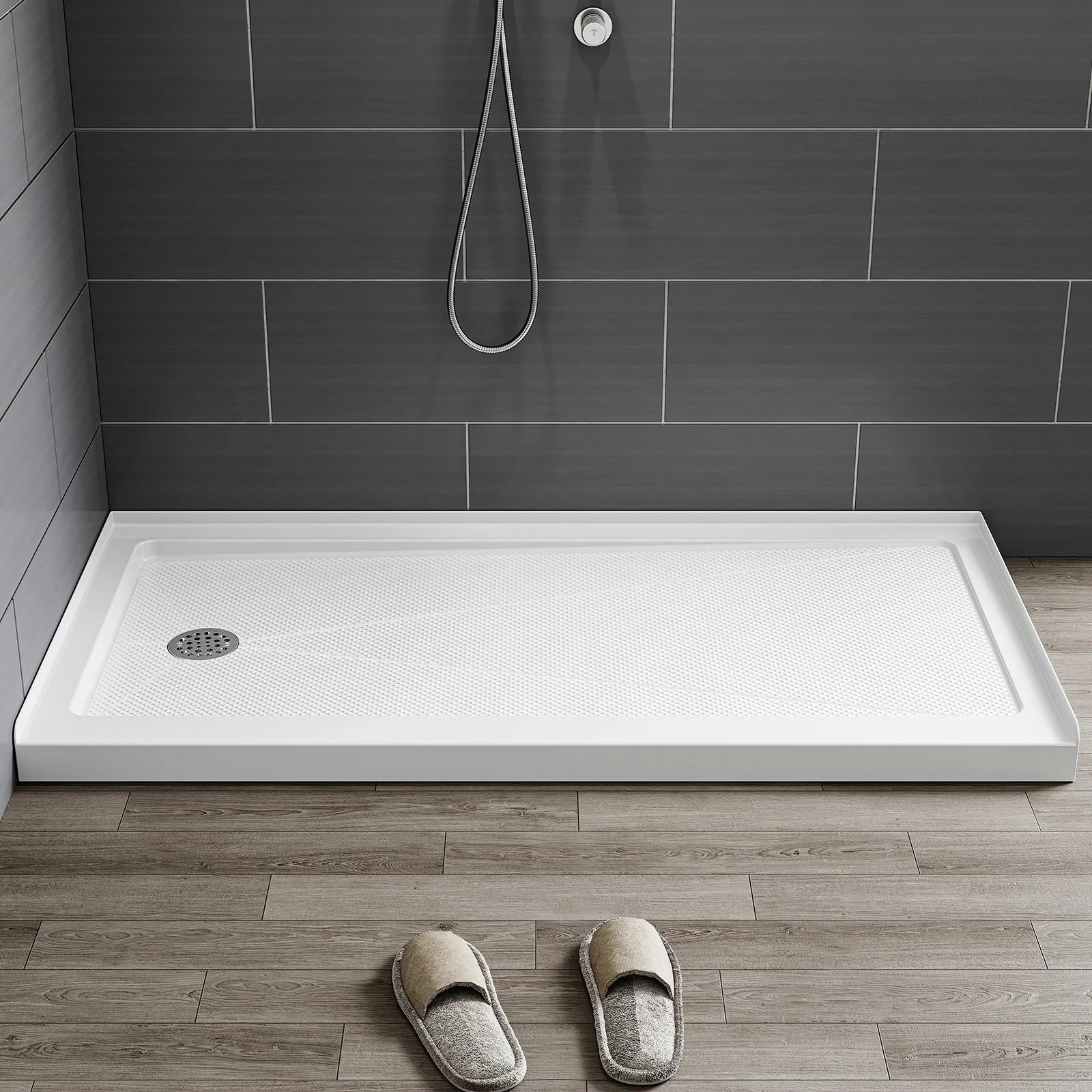 HOROW Acrylic Shower Base with Wider Threshold and Chrome Left Drain model BS6030-CH-L