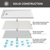 HOROW Acrylic Shower Base with Wider Threshold and Chrome Left Drain model BS6030-CH-L