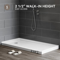 HOROW Acrylic Shower Base with Wider Threshold and Chrome Left Drain model BS6030-CH-L
