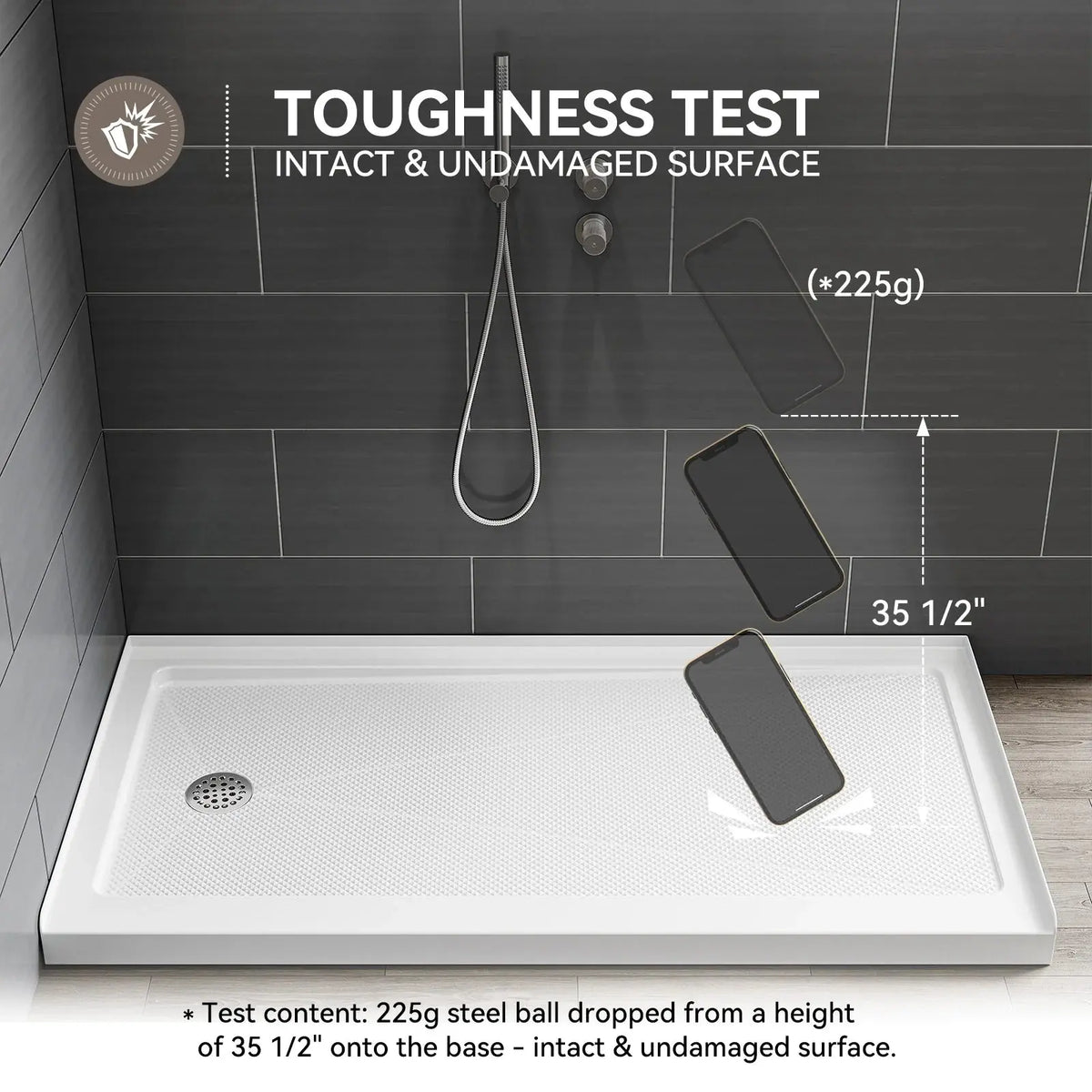 HOROW Acrylic Shower Base with Wider Threshold and Chrome Left Drain model BS6030-CH-L HOROW