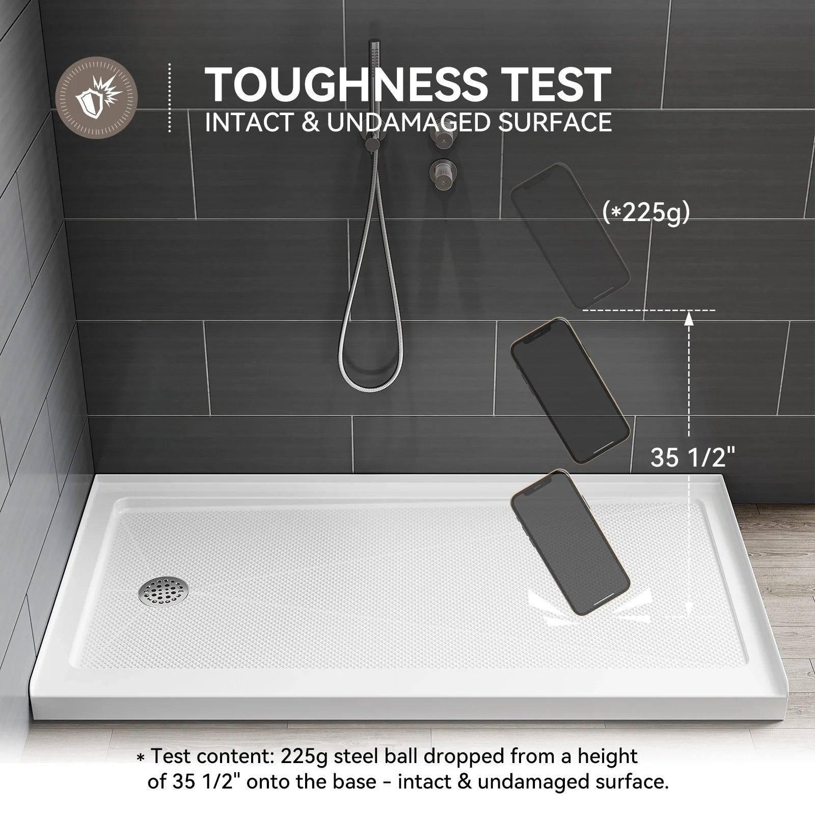 HOROW Acrylic Shower Base with Wider Threshold and Chrome Left Drain model BS6030-CH-L