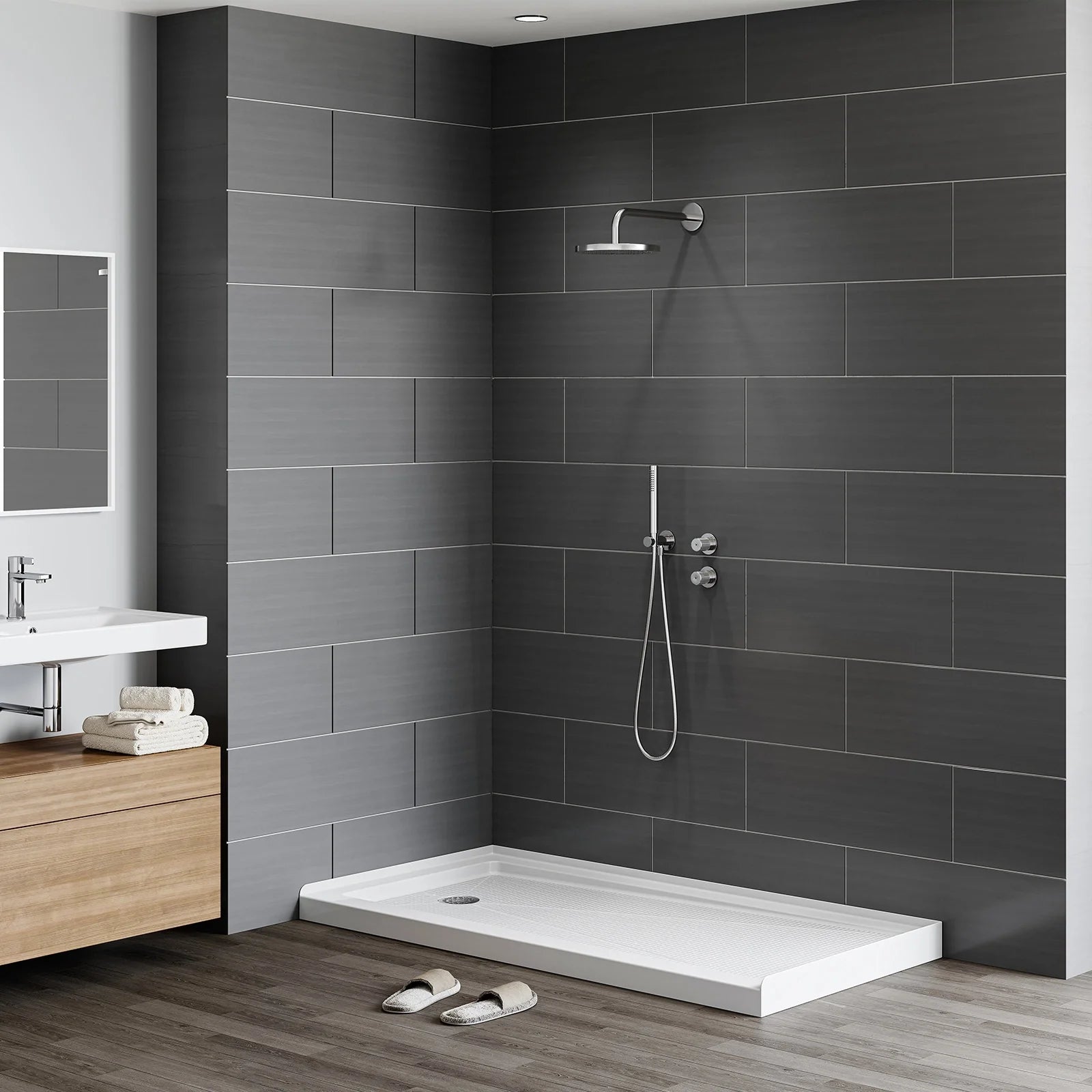 HOROW Acrylic Shower Base with Wider Threshold and Chrome Left Drain model BS6030-CH-L