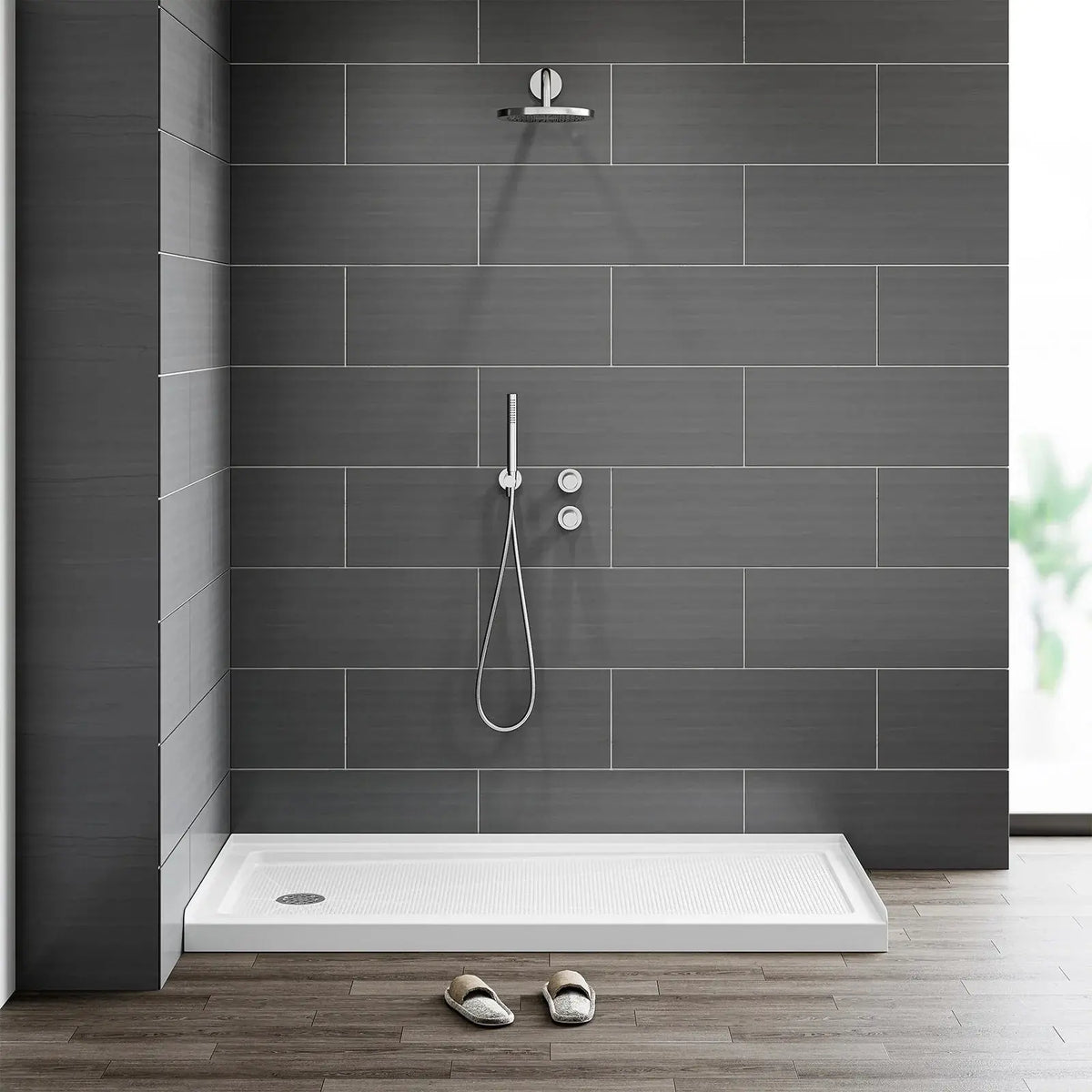 HOROW Acrylic Shower Base with Wider Threshold and Chrome Left Drain model BS6030-CH-L HOROW