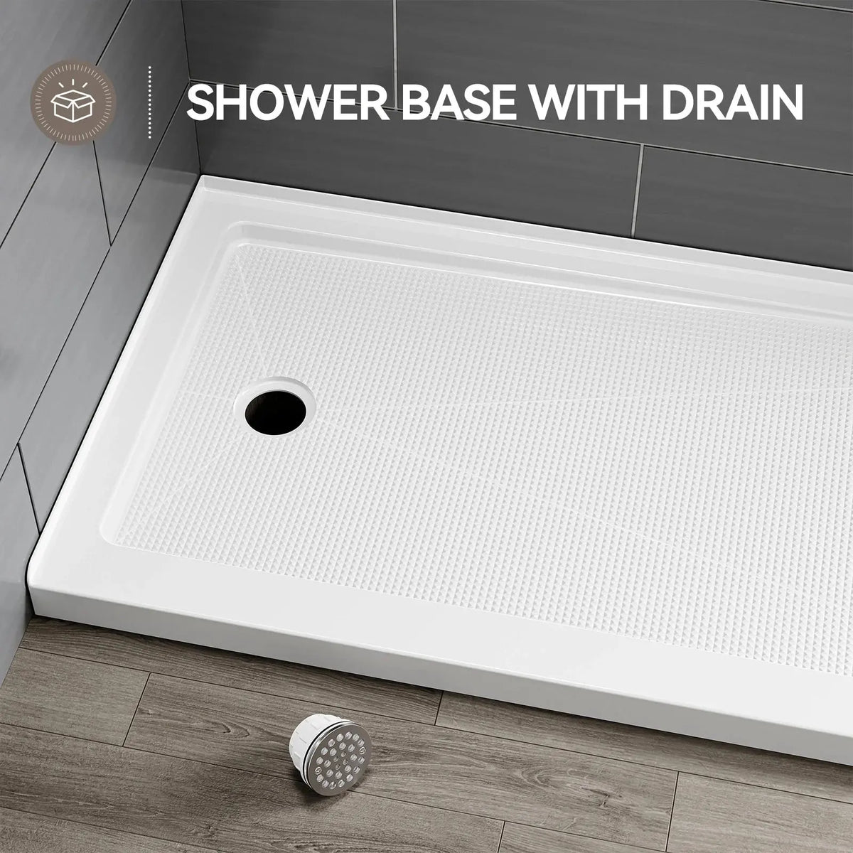 HOROW Acrylic Shower Base with Wider Threshold and Chrome Left Drain model BS6030-CH-L HOROW