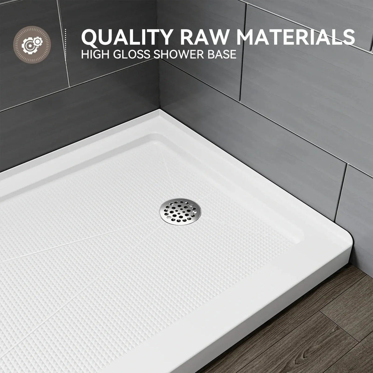 60 Inch Acrylic Shower Pan with Wider Threshold and Chrome Right Drain model BS6030-CH-R HOROW