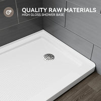 60 Inch Acrylic Shower Pan with Wider Threshold and Chrome Right Drain model BS6030-CH-R