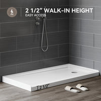 60 Inch Acrylic Shower Pan with Wider Threshold and Chrome Right Drain model BS6030-CH-R