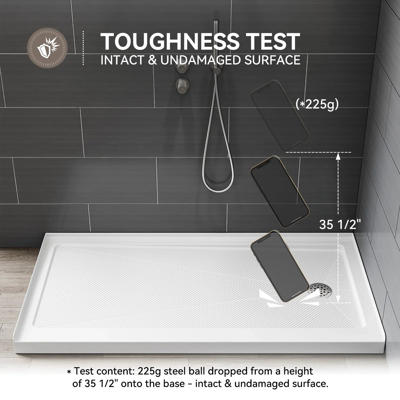 60 Inch Acrylic Shower Pan with Wider Threshold and Chrome Right Drain model BS6030-CH-R