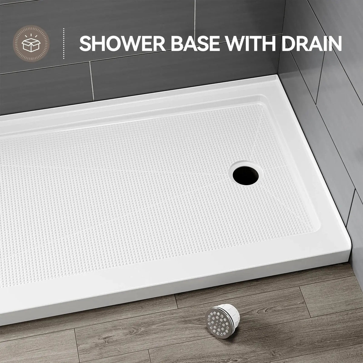 60 Inch Acrylic Shower Pan with Wider Threshold and Chrome Right Drain model BS6030-CH-R HOROW