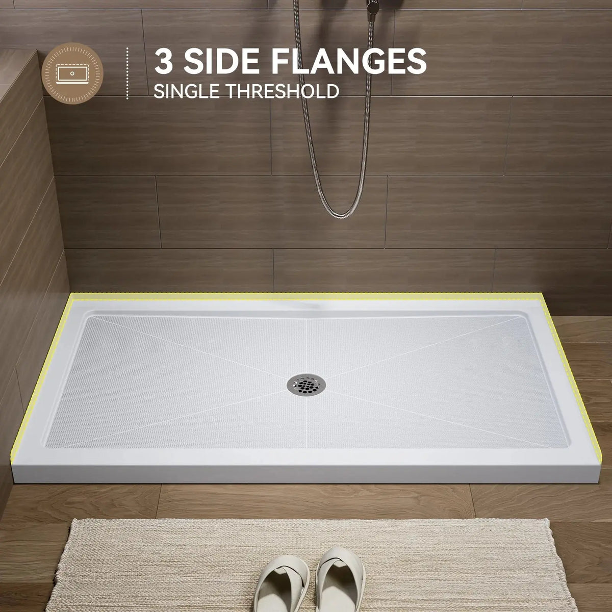 HOROW 60 Inch Acrylic Shower Pan with Chrome Center Drainage Model BS6032-CH HOROW