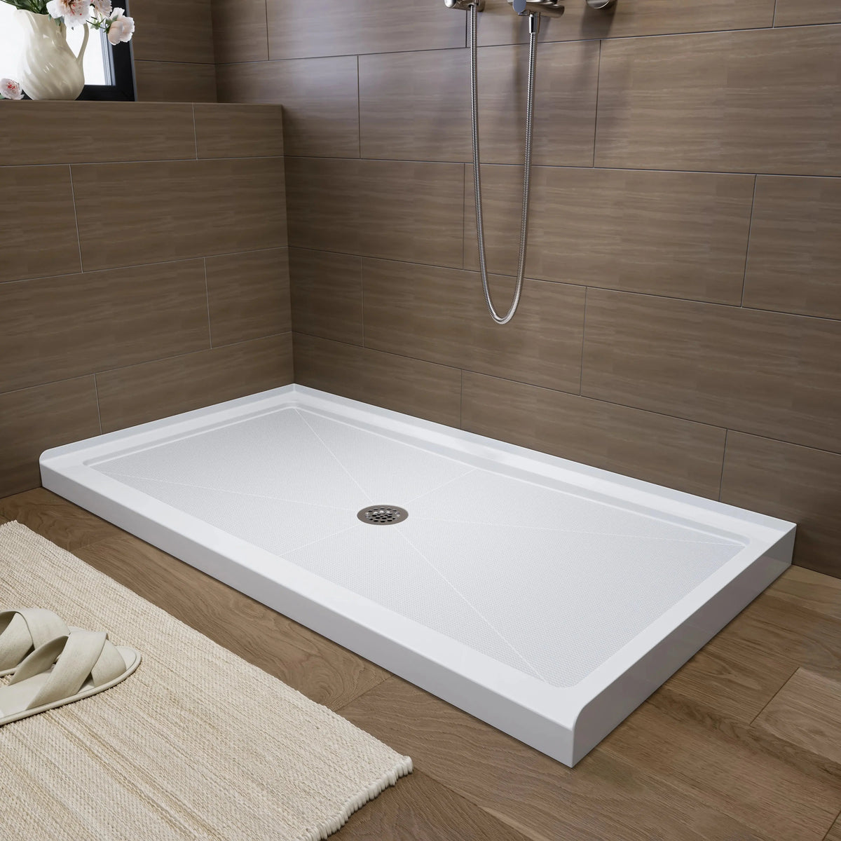 HOROW 60 Inch Acrylic Shower Pan with Chrome Center Drainage Model BS6032-CH HOROW