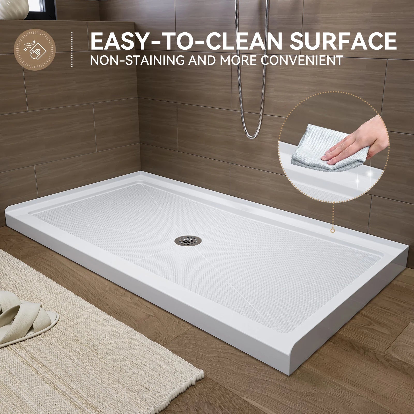 HOROW 60 Inch Acrylic Shower Pan with Chrome Center Drainage Model BS6032-CH