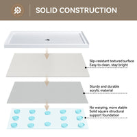 HOROW 60 Inch Acrylic Shower Pan with Chrome Center Drainage Model BS6032-CH