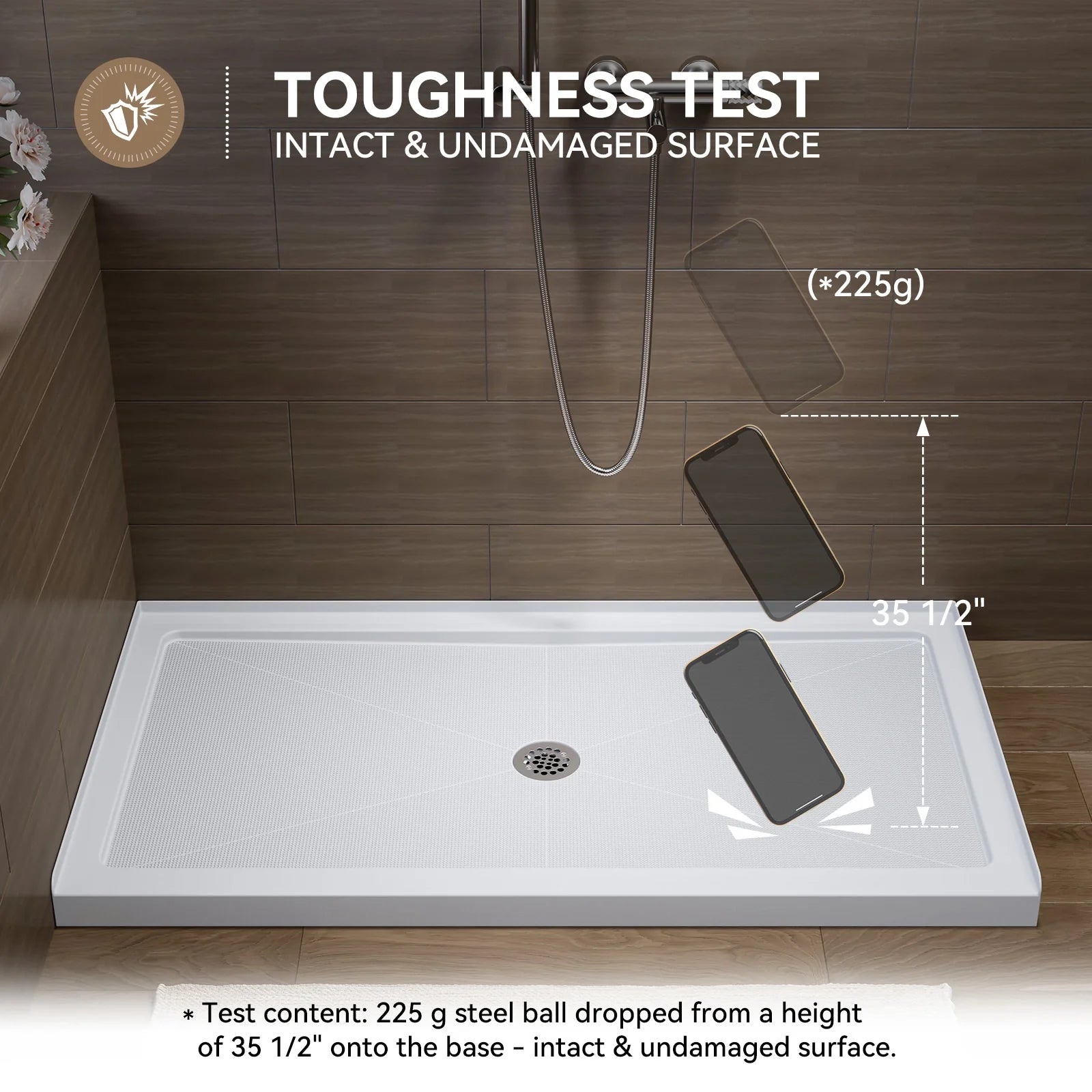 HOROW 60 Inch Acrylic Shower Pan with Chrome Center Drainage Model BS6032-CH