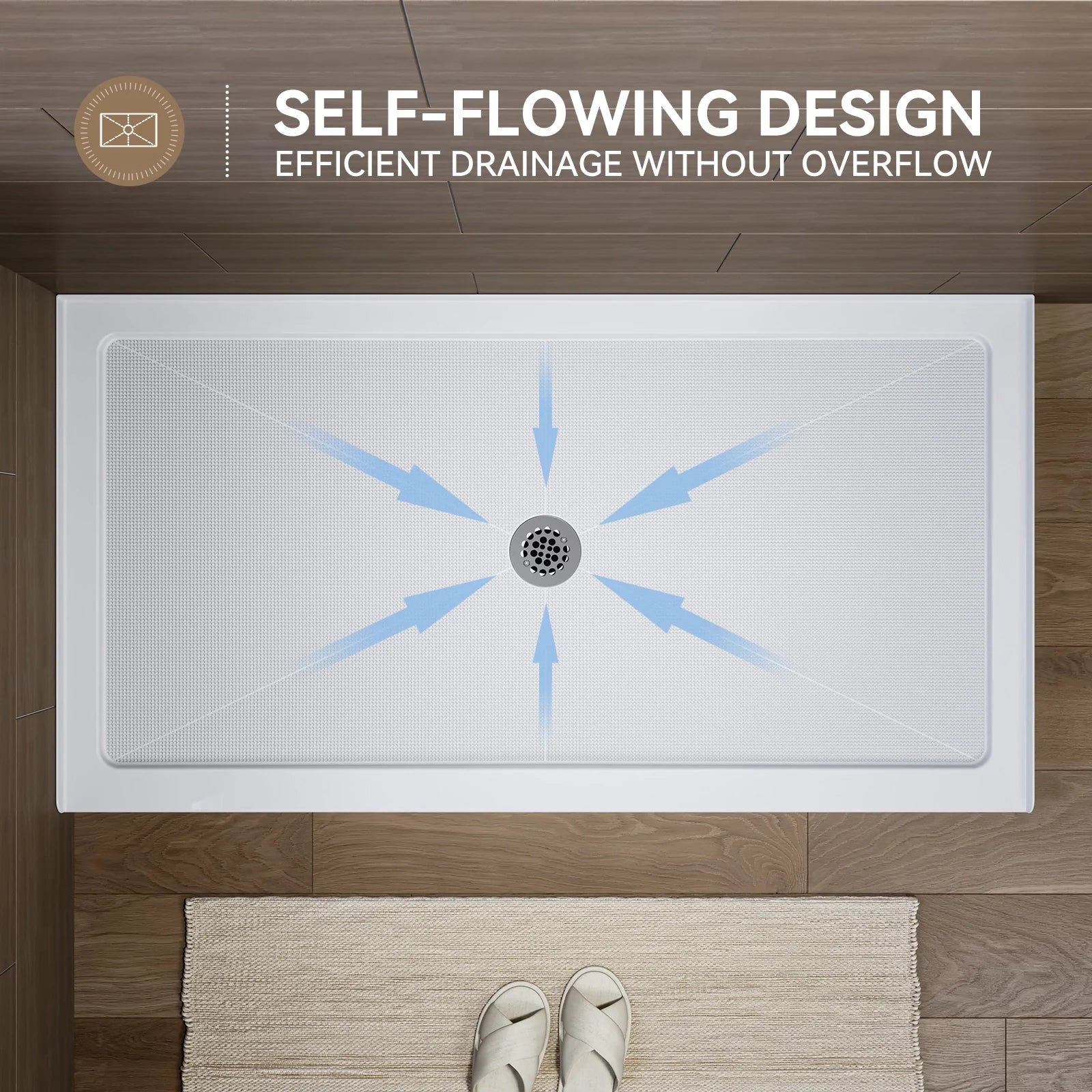 HOROW 60 Inch Acrylic Shower Pan with Chrome Center Drainage Model BS6032-CH